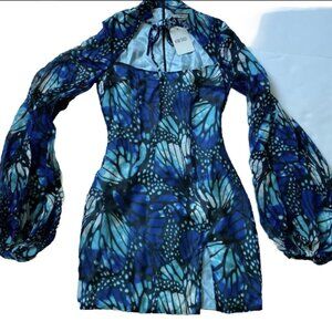 Kim Shui (Blue) Butterfly Print Silk Mini Dress